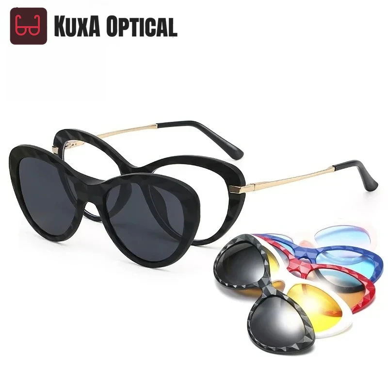 

Xuka спортивные очки «кошачий глаз» по рецепту, близорукость от -0,5 до -10 с модным магнитным зажимом, солнцезащитные очки на заказ для мужчин и женщин, близорукости