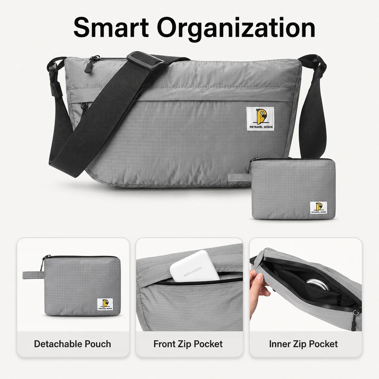 Ultralight Waterproof Crossbody Shoulder Bag Travel Sling Messenger Bag Portable Carry Bag with Storage Pouch for Men Women