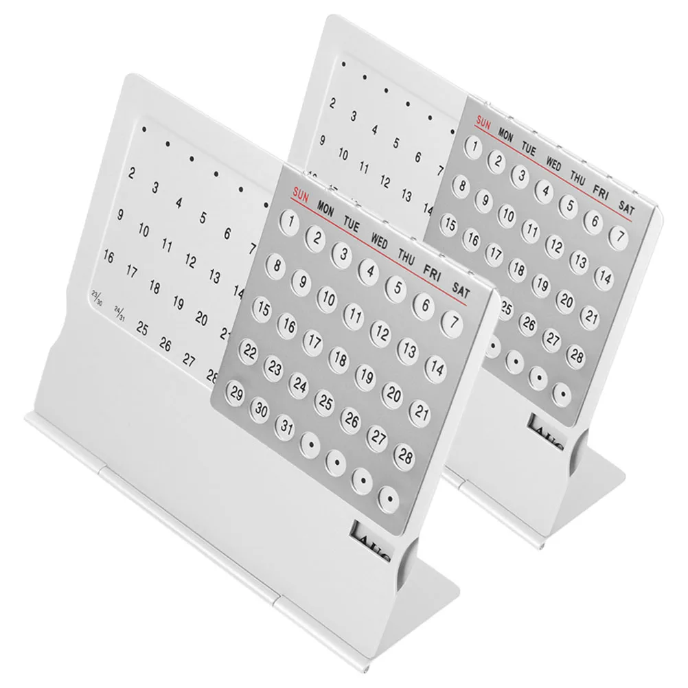 

2pcs Aluminum Calendar Perpetual Desk Calendar Creative Metal Desktop Ornament Reusable Date Display For Office Home School