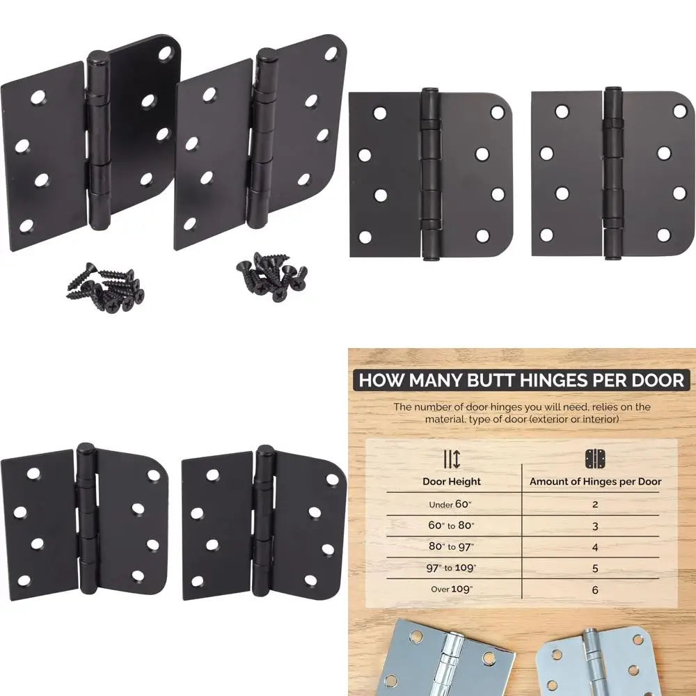 

Heavy-Duty 4 Inch Square Radius Ball Bearing Hinges, Removable Pin, Black, 6-Pack for Door Installation