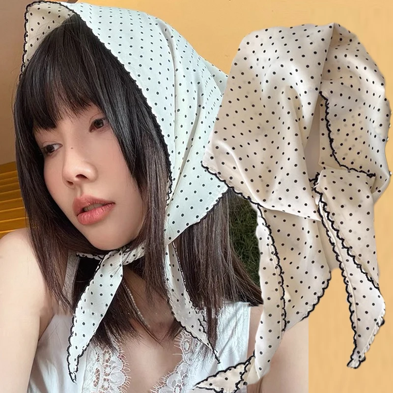 

2025 Sweet Neckerchief Sweet Polka Dot Headband Headscarf Turban Korean Small Scarf Thin Striped Triangular Hair Band Girls