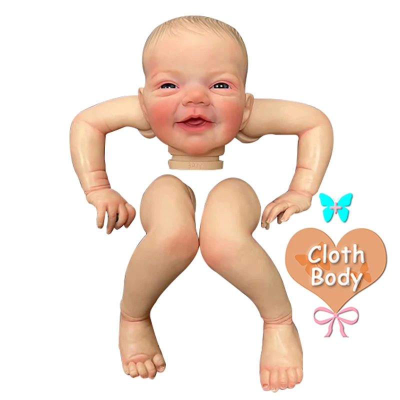 20inch Charlie Already Painted Unfnished Kit Hand-draw Hair Reborn Kit 3D Skin Veins Toys for Children with Cloth Body and Eye