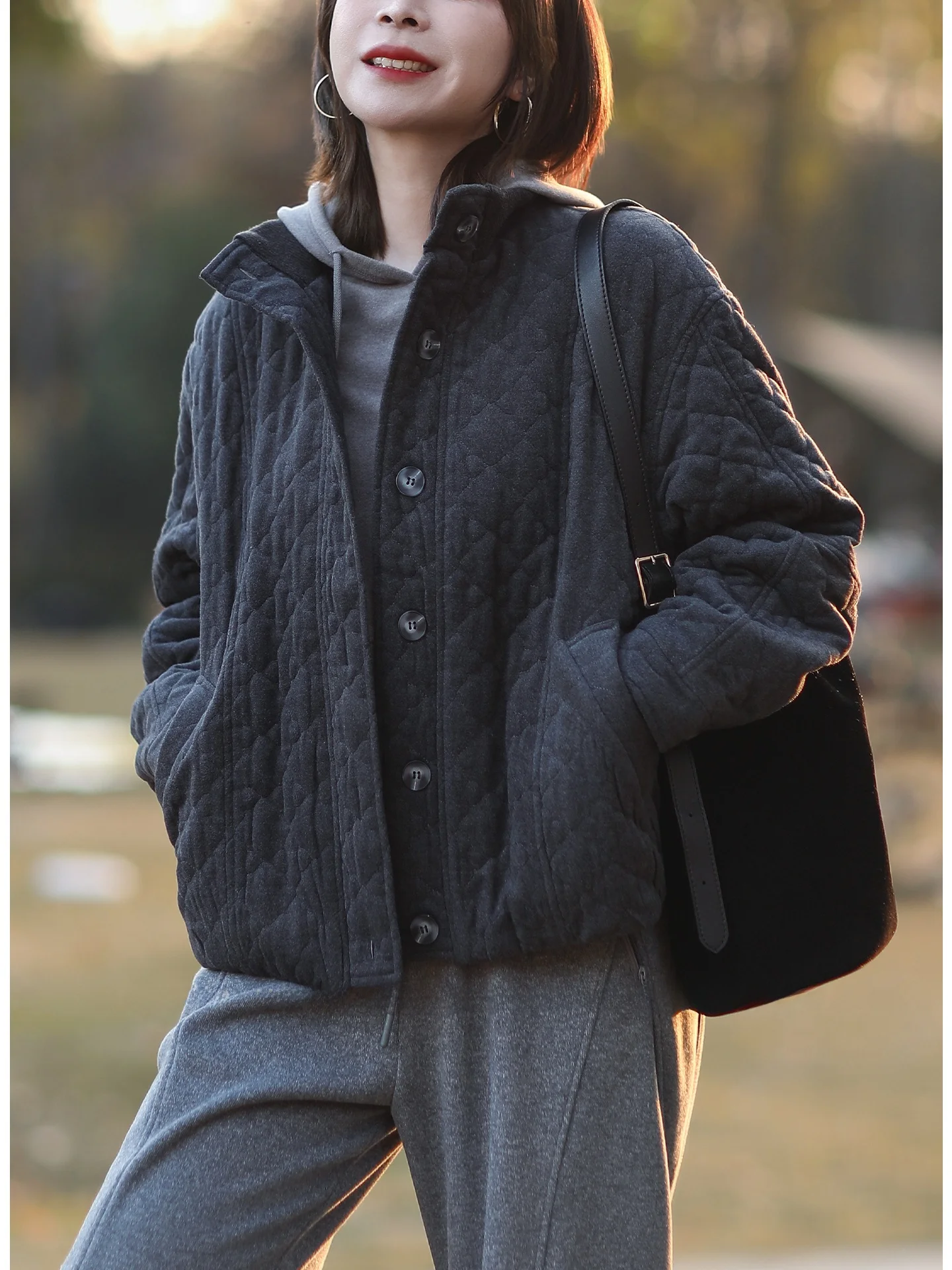 

Soft Fabric Diamond id Cotton Jaet Women's Autumn Winter New Sle Artistic Retro Casual Loose Thin Cotton Coat