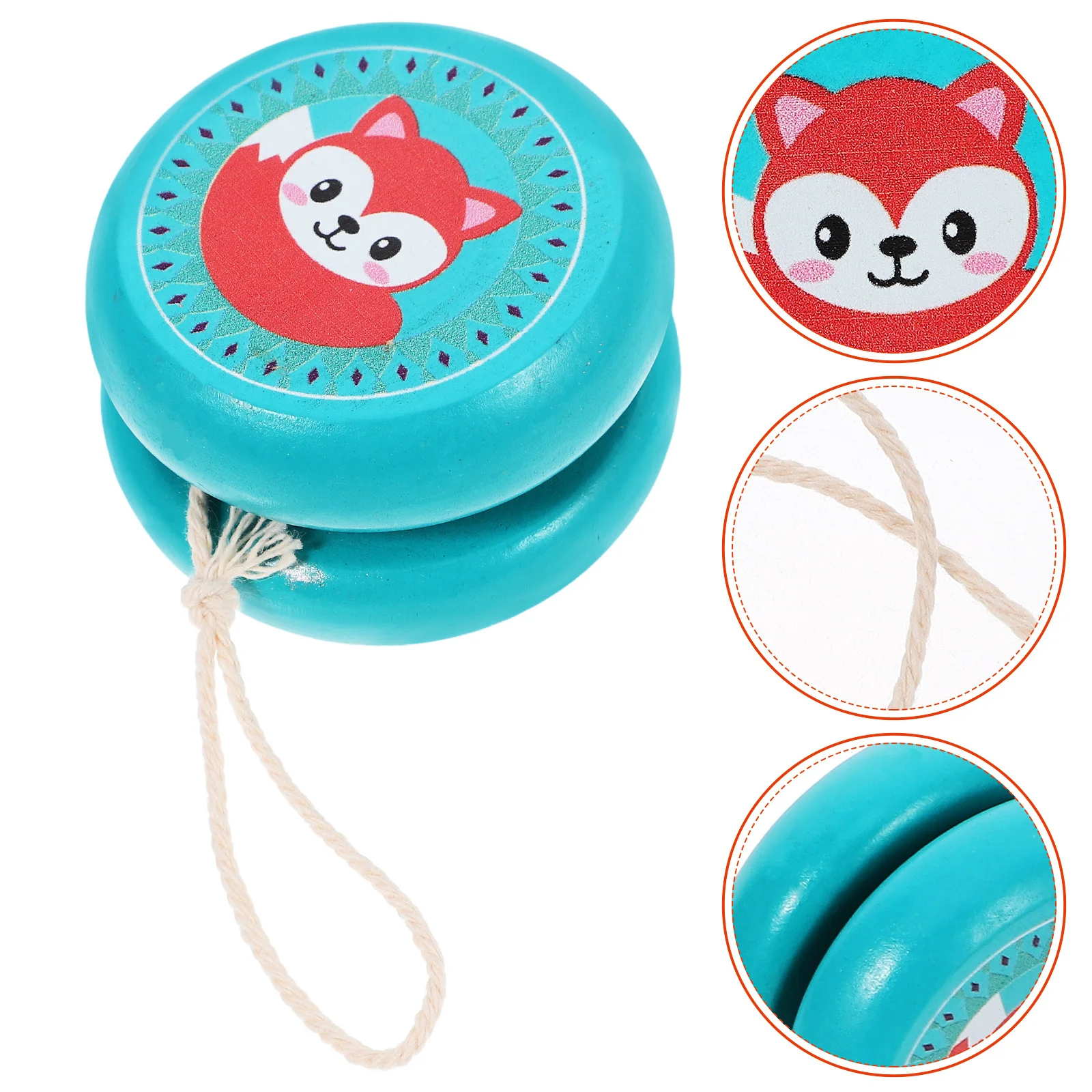 Wood Kids String Plaything Portable Fox Pattern Outdoor Fun Beginner Coordination Exercise Yo