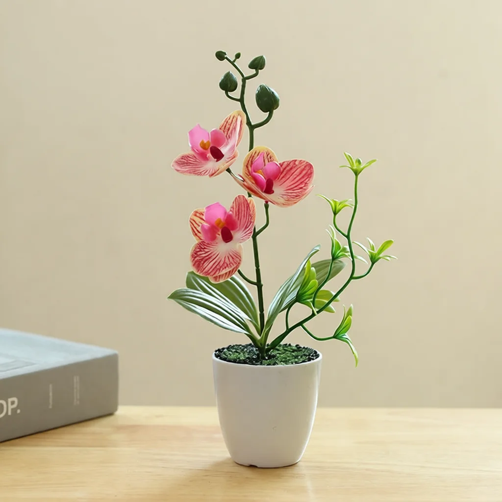 Elegant Simulation Butterfly Orchid Potted Plant Quality Silk Flower Ornament Faux Floral Bonsai For Interior Home Desk