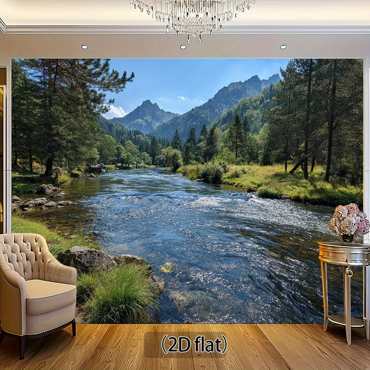 Mountain River Valley Landscape Tapestry 2D Flat Nature Scenery Wall Hanging for Living Room Bedroom Home Decor Fabric Poster
