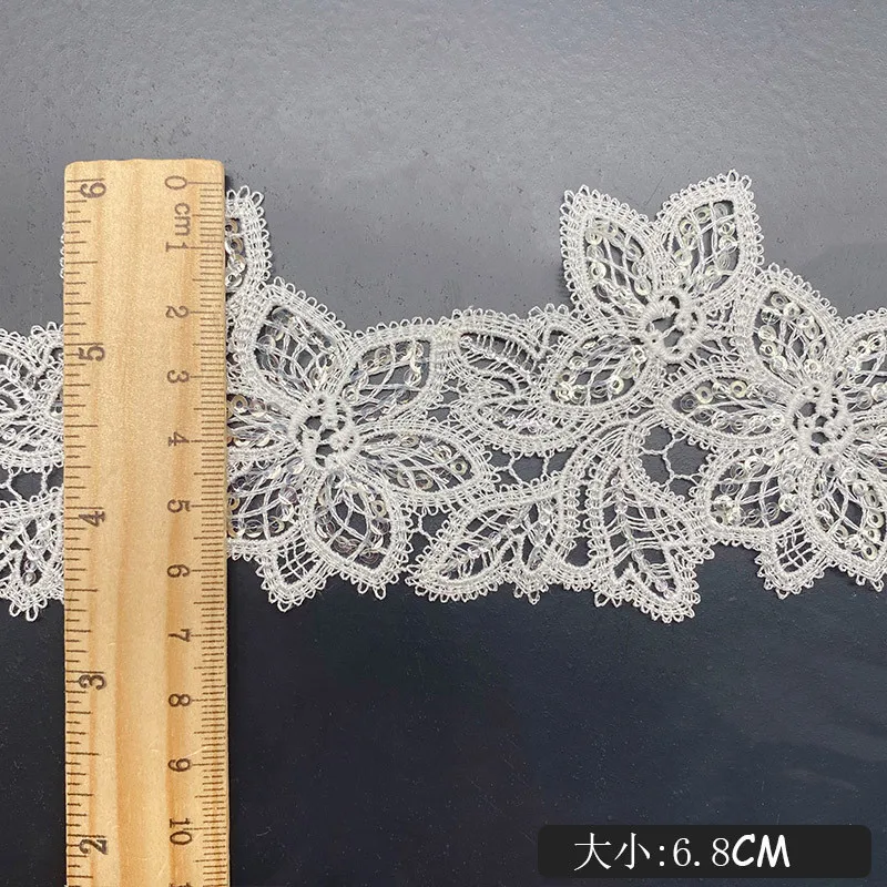 20yards Sequin Lace for Cushion Ornament Clothes Pajamas Decoration Embroidery Big Flower Wavy Bead Lace Decorative Sewing Tape