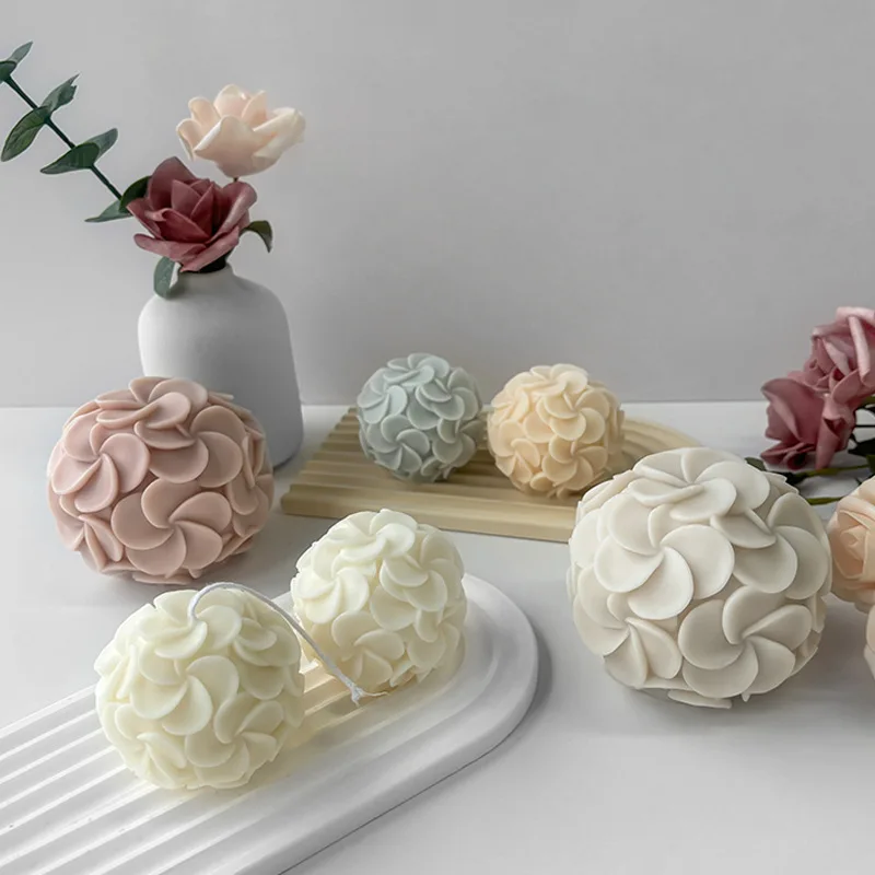 3D relief flower ball candle silicone mold DIY spherical flower soap gypsum crafts resin cement mold chocolate cake baking tool