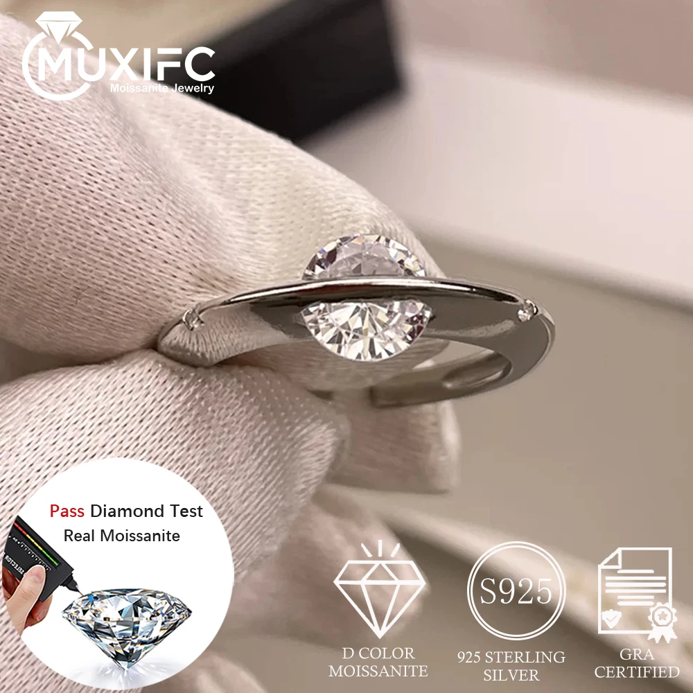 

MUXIFC 6.5mm Moissanite Wedding Ring Rotatable S925 Silver Engagement Rings with Certificate Solitaire Diamond Band Jewelry Gift