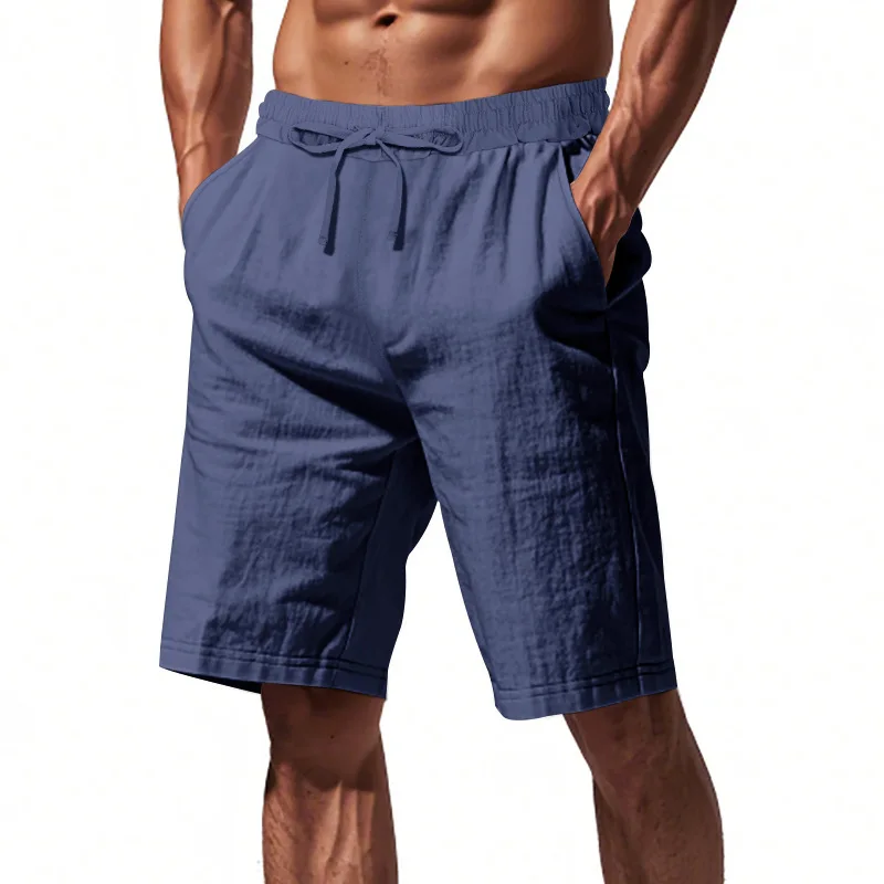 Men Cotton Linen Shorts Casual Summer Beach Pants Breathable Loose Fit Drawstring Elastic Waist Solid Color 2026 New