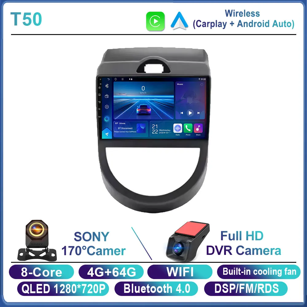 Android 16 voor Kia Soul 1 AM 2008 2009 2010 2011 Carplay Auto autoradio multimediaspeler autoradio GPS navigatie BT head unit