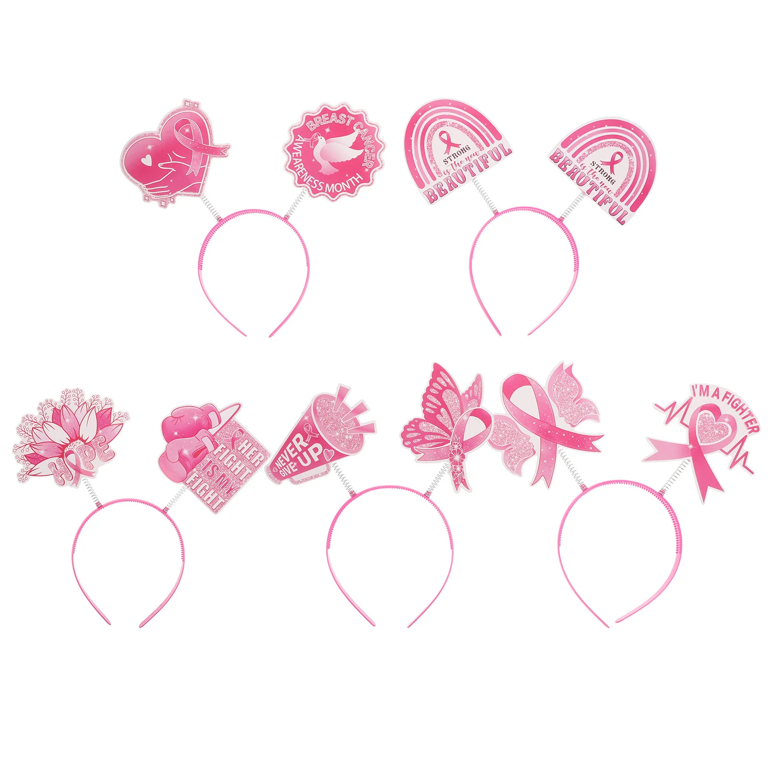 

5Pcs Breast Cancer Awareness Headbands Ribbon Hair Hoops Women Party Headwear Photo Booth Props for Themed Party Decor