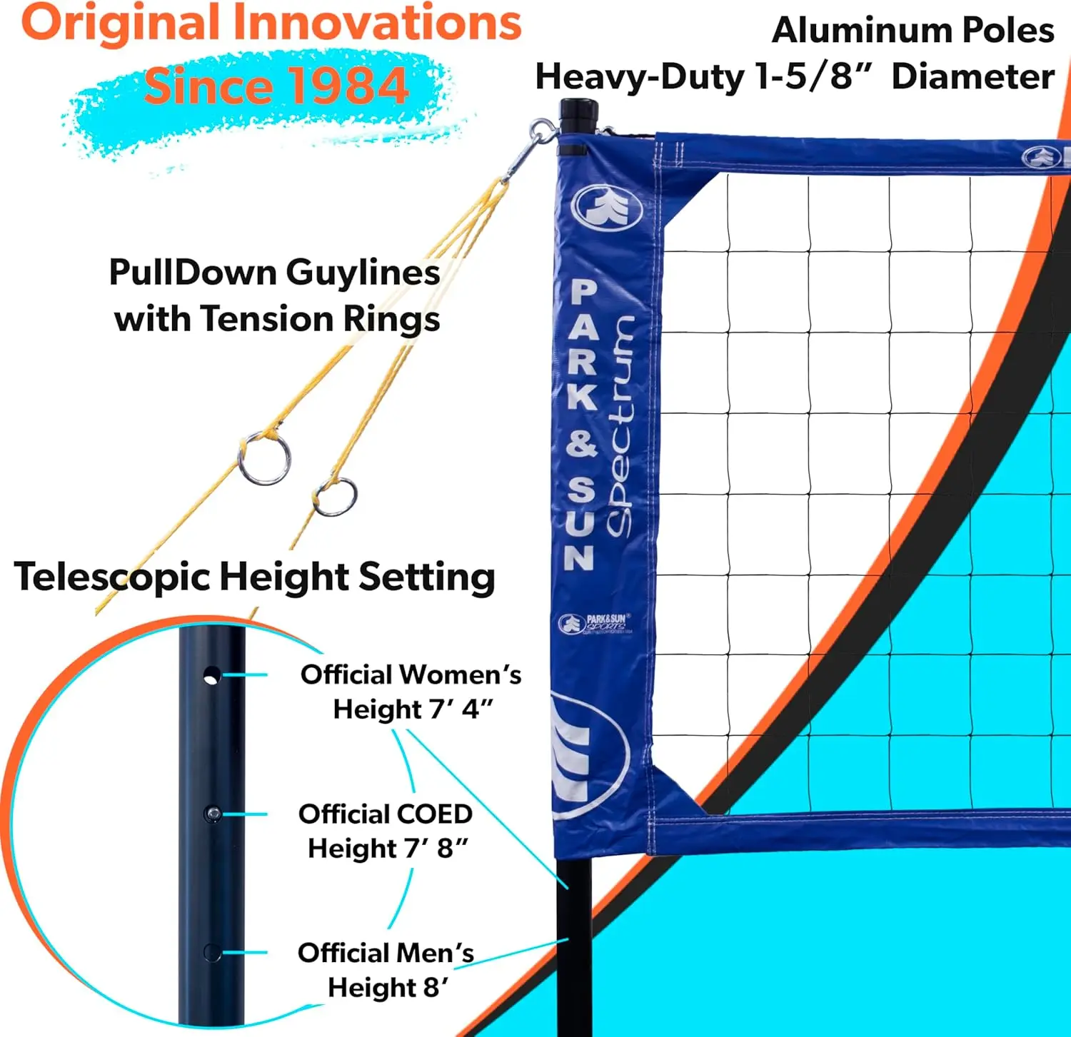 نظام شبكة كرة طائرة محمول للاستخدام الخارجي مع ارتفاع قابل للتعديل وحجم تنظيم للرجال والنساء واللعب المساعد #2