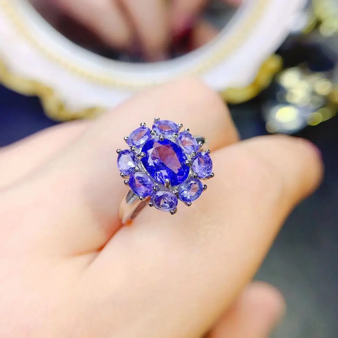 

ZECAA Tanzanite 925 Fine Jewelry Woman Tanzanite Ring With Natural Tanzanite Gemstone 6*8mm S925 Silver Tanzanite Ring Jewelry