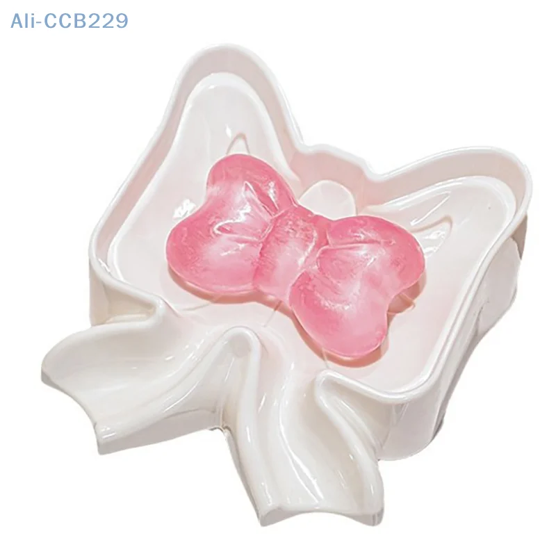 2025 1PC Plastic Bow Tie Shape Shower Soap Holder Drain Soap Dish Bathroom Accessories Supplies Water Guide Dish Storage Plate