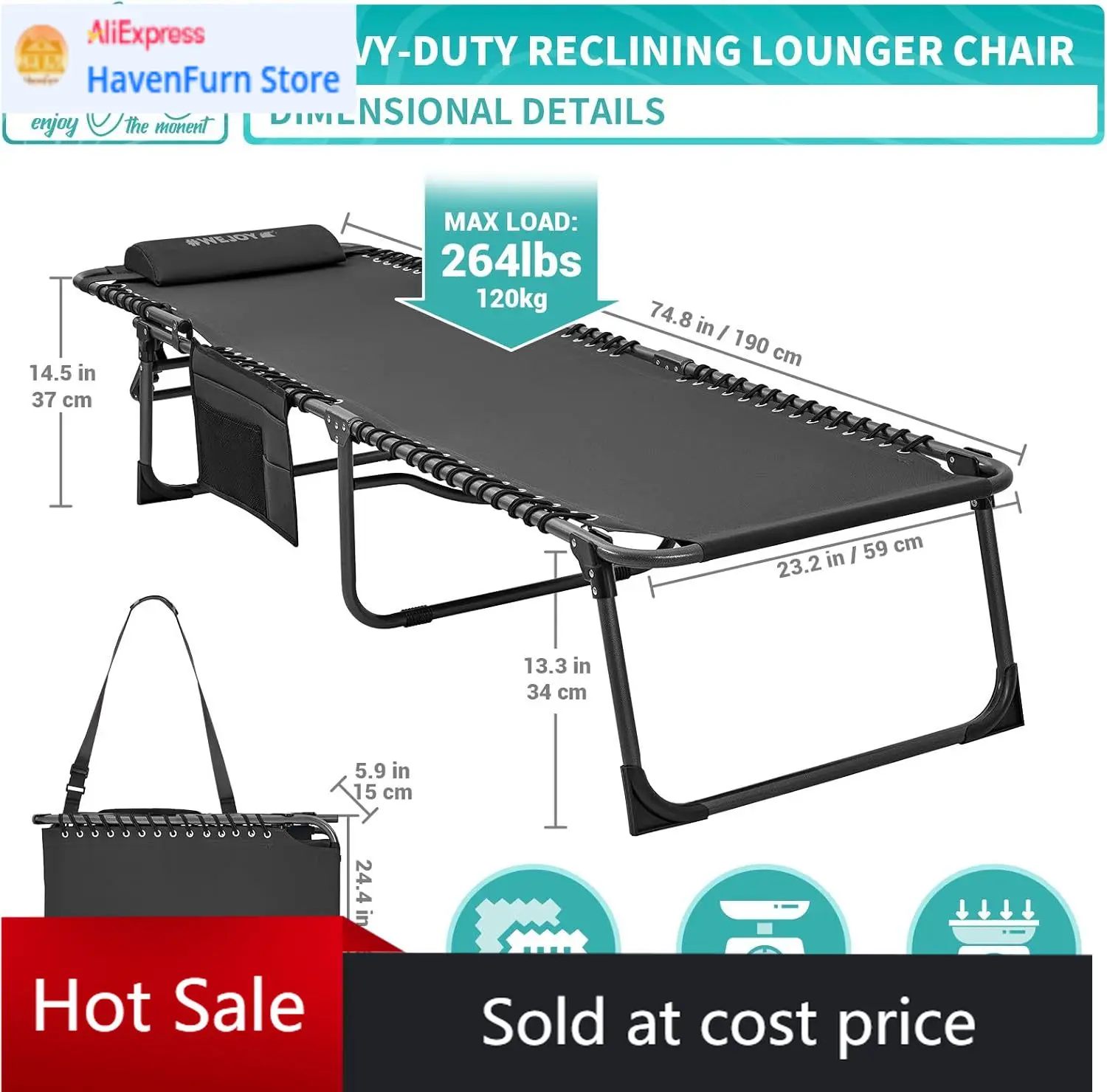 

Activity priceFolding Lounge Chair Outdoor, 5-Position Adjustable Sunbathing Tanning Chair with Shoulder Strap & Side Pocket, He