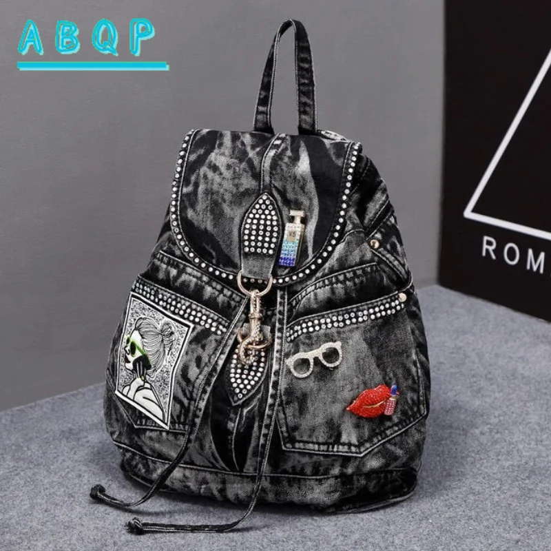 

Women's Backpack Luxury Brand Diamond-encrusted Personalized Women's Backpack Denim Large Capacity Women's Travel Backpack
