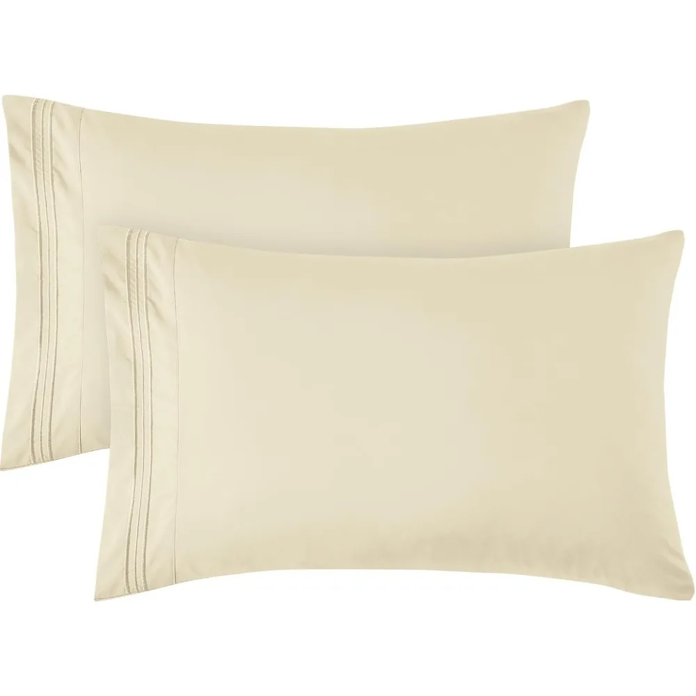 

Standard Pillow Cases Set of 2, Ultra Soft Double Brushed Microfiber Pillowcases Standard, Hotel Quality Embroidered Bed P