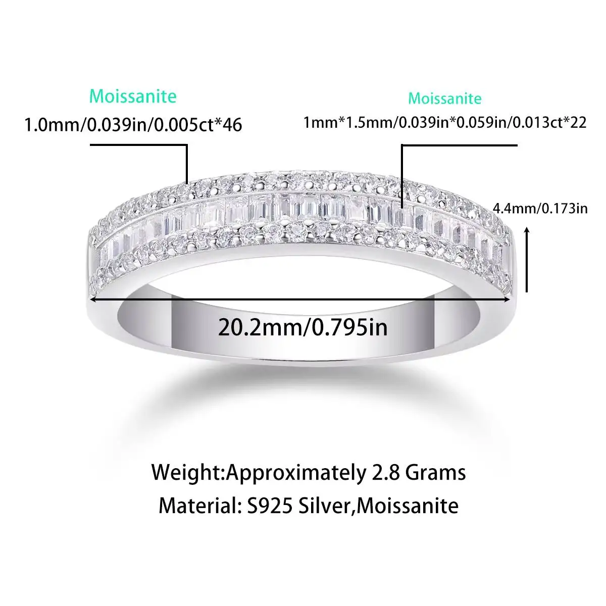 Hip Hop Style Baguette D VVS Moissanite Diamond 925 Sterling Silver Cuban Engagement Rings Wedding Party Trendy Design Women Men