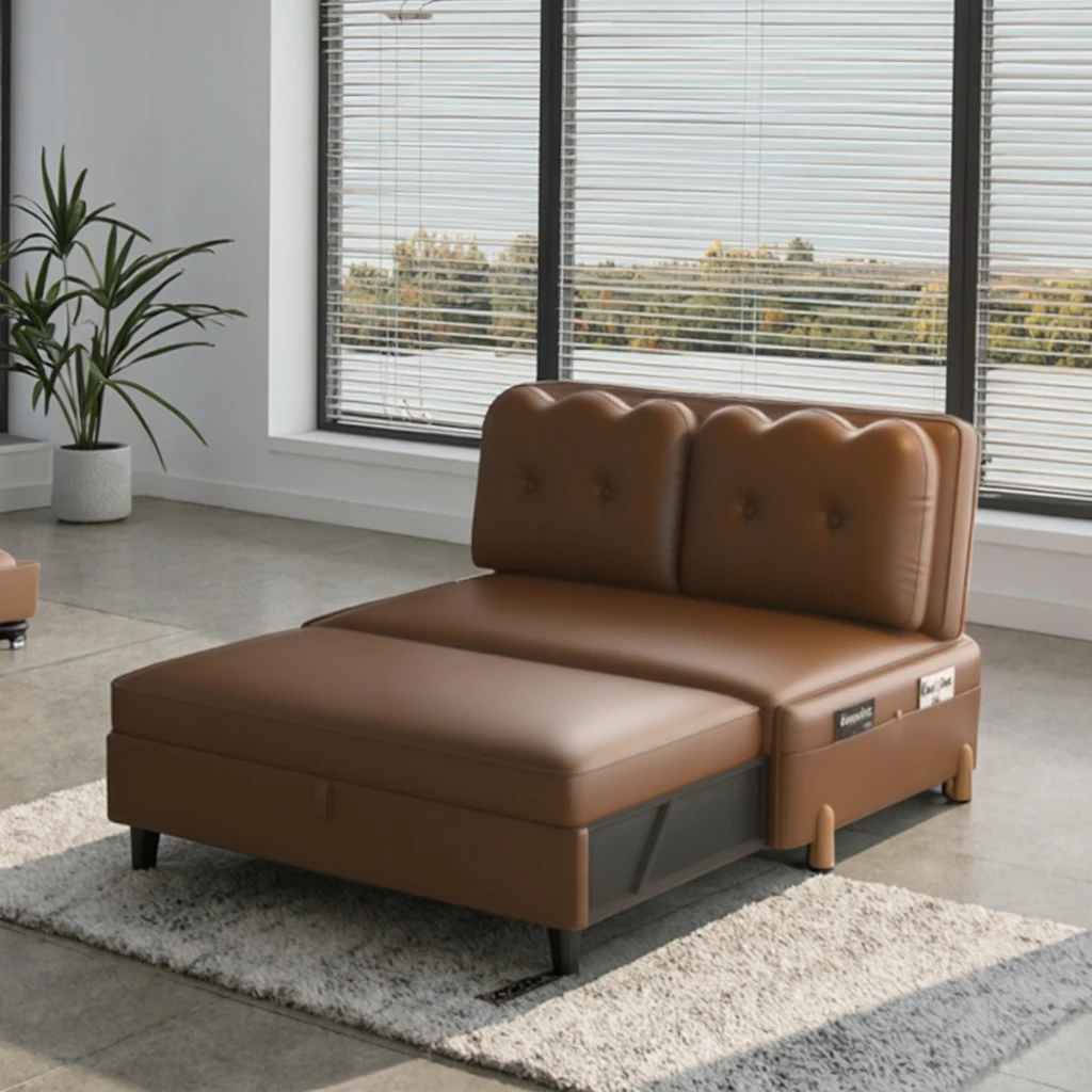 #Modern Luxury Sofa Bed Pull-Out Double Couch with Wooden Feet 3-Seater PU Leather Cover Fabric Interior for Home Apartment