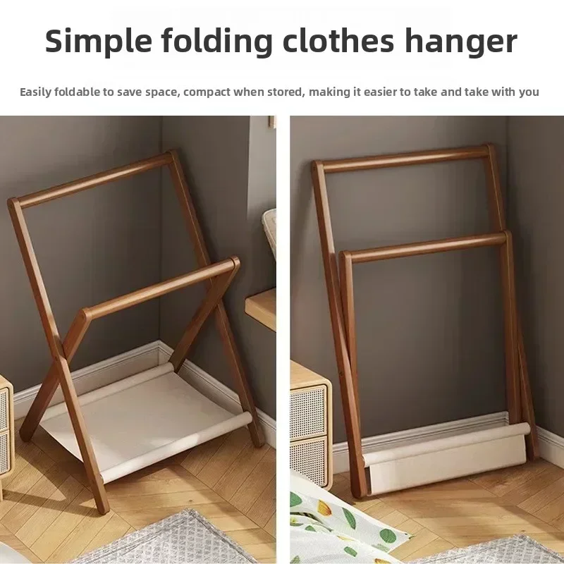 

Household GoodsBedside Coat Rack Floor-to-ceiling Foldable Double Pole Clothes Storage Rack Solid Wood Hanger