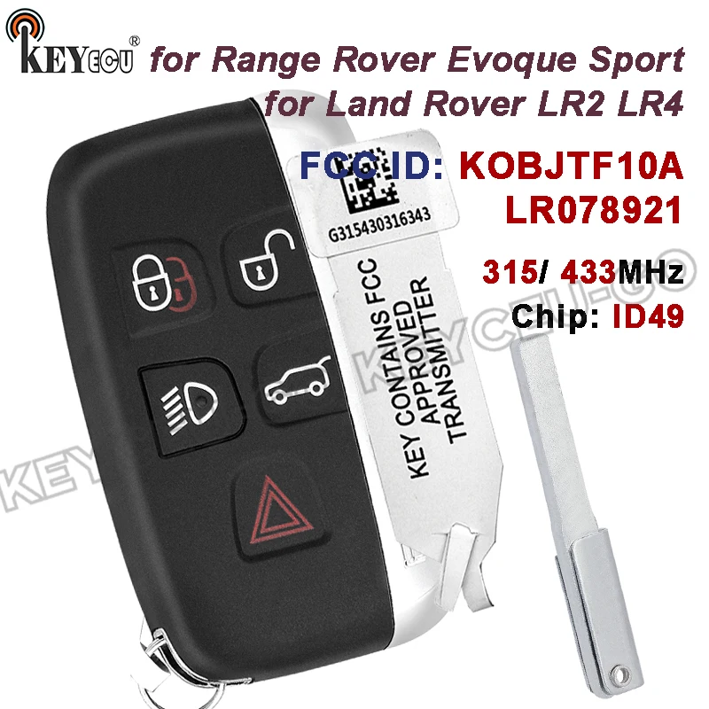 

KEYECU 315MHz/ 433MHz KOBJTF10A / LR078921 OEM Parts for Land Rover LR2 LR4, for Range Rover Evoque /Sport Smart Remote Key Fob