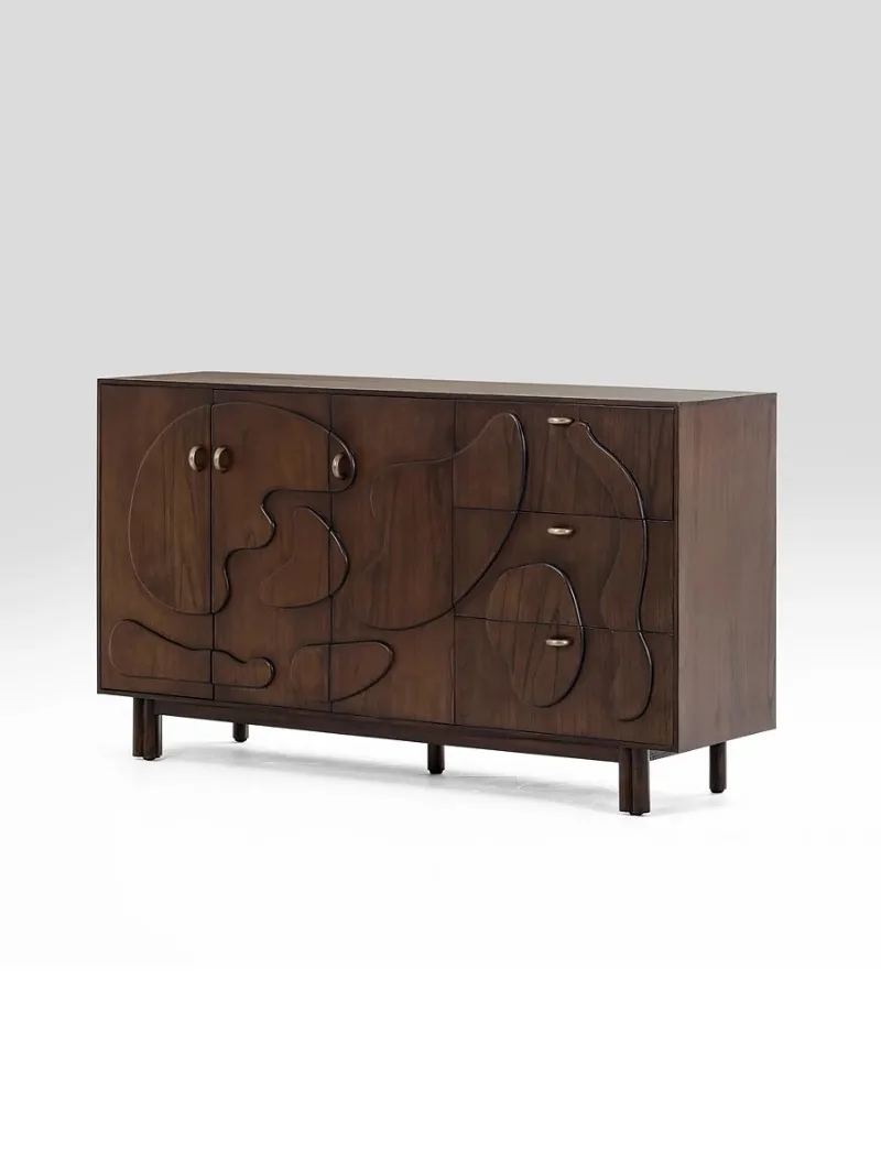 Scandinavian expression South East Asia vacation wind wabi-sabi, carved dining side all solid wood storage cabinets