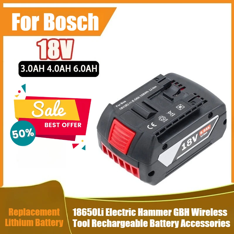 

For Bosch 18V Lithium Battery 18650Li Electric Hammer GBH Wireless Tool Rechargeable Battery Accessories