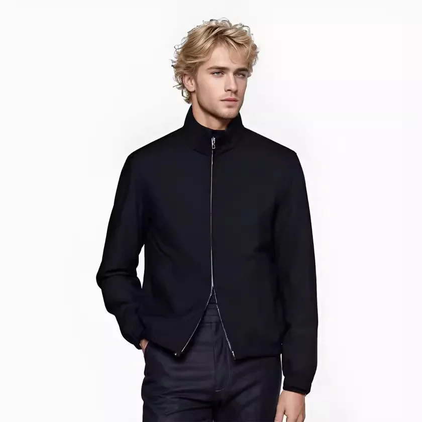 

2024 New Spring and Autumn Men's American - Style Fashionable Lapel Solid - Color Stand - Collar Zipper Jacket Outerwear