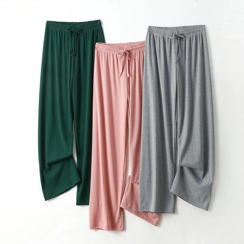 Icesilk wide leg Pants Ankle Length Summer Thin Draped straight Pant high waist Women Casual Slim trousers all match