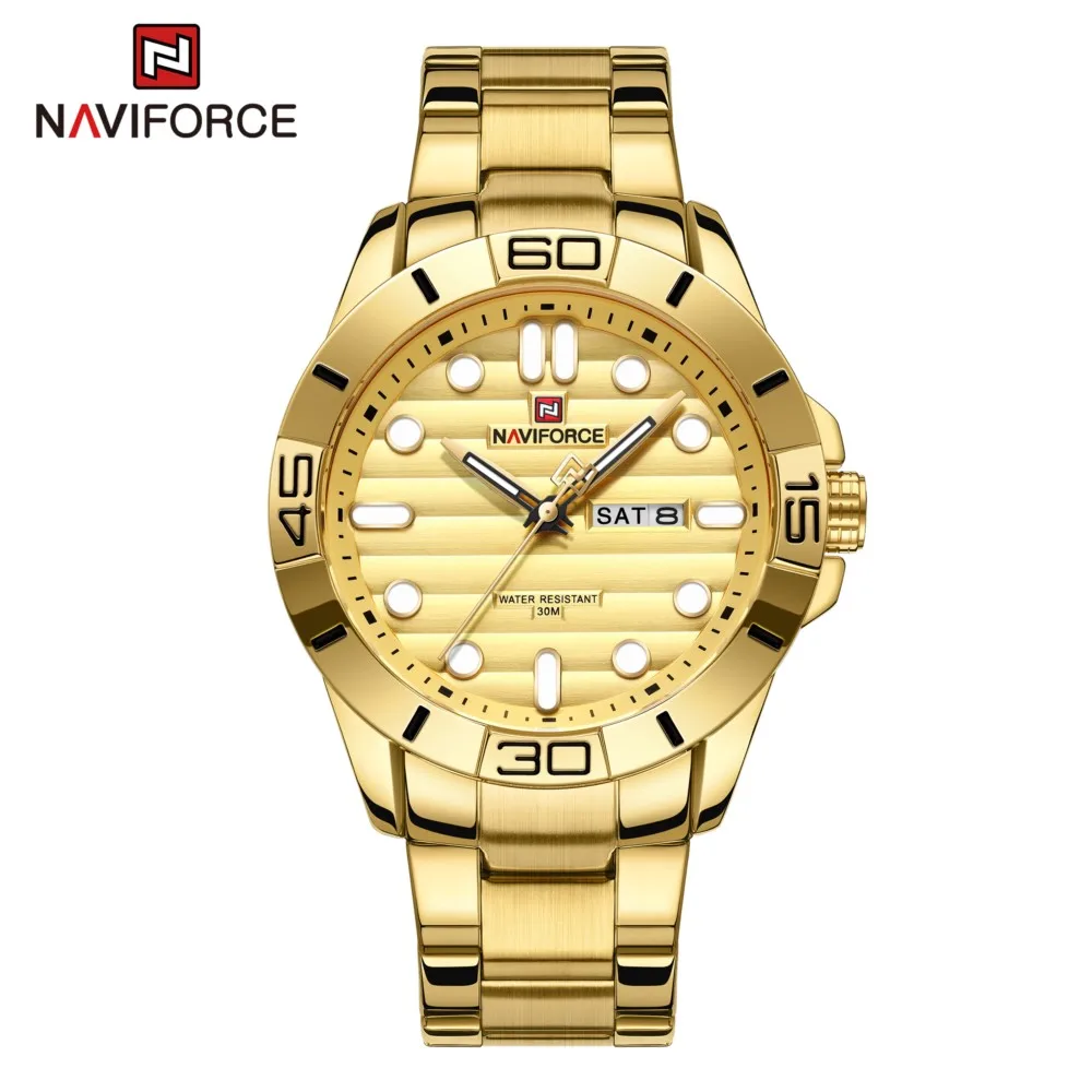 NAVIFORCE 패션 브랜드 남자 시계 럭셔리 스테인레스 스틸 쿼츠 남성 캐주얼 빛나는 방수 스포츠 골드 방수