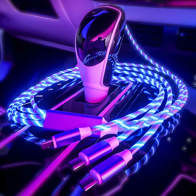 كابل بيانات USB ملون مضيء ، شحن نقل البيانات ، سحب واحد ثلاثة أسلاك ، ايفون ، وايفون ، واسوما ، وسامبونج ، وشيامي ، و 3 في 1
