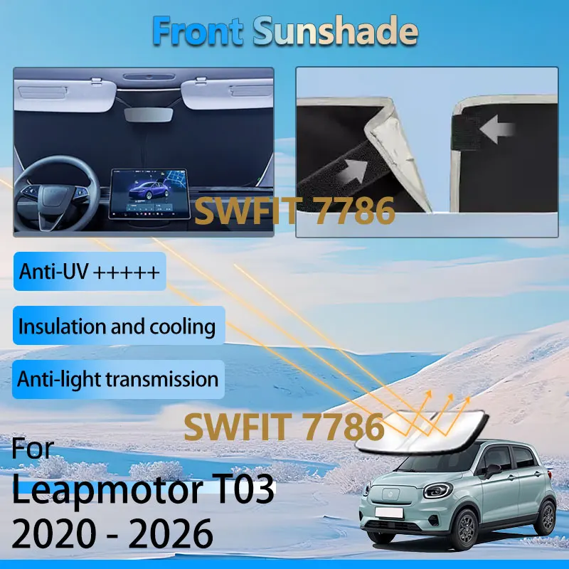 

Black Front Sun Visor For Leapmotor T03 2020 - 2026 2025 2024 Accessories Window Shade Heat Insulation Protection Sunshade Parts