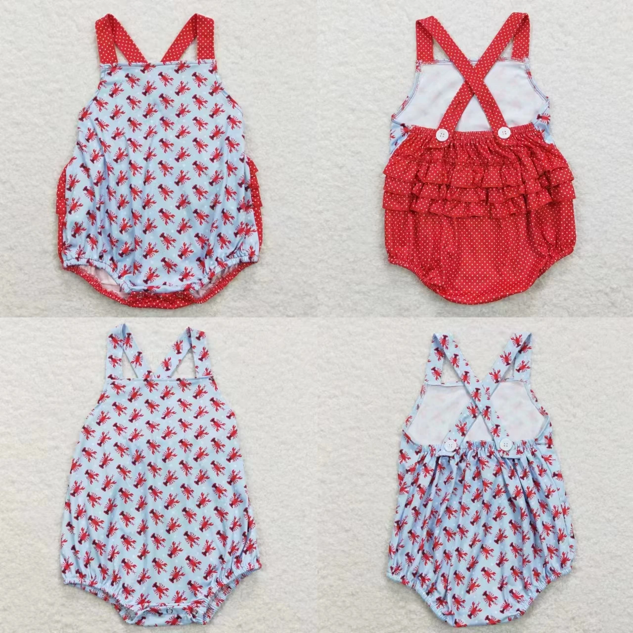 

Wholesale Kids Children Crawfish Boutique Romper Toddler Summer One-piece Matching Baby Boy Girl Newborn Sleeveless Clothing