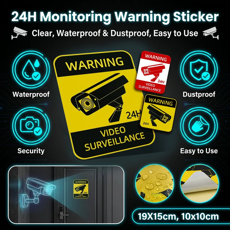 

Наклейка-предупреждение о круглосуточном наблюдении, водонепроницаемая, прочная, простая в установке, для повышения безопасности дома, офиса, гаража, автомобиля