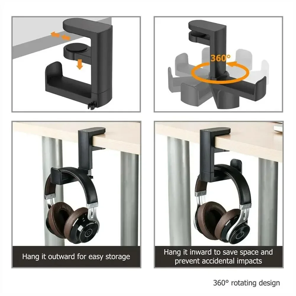 360° Rotating Headphone Stand Desktop Headset Holder PC Gaming Headset Desk Hanger Hook For Earphone Controller image 6