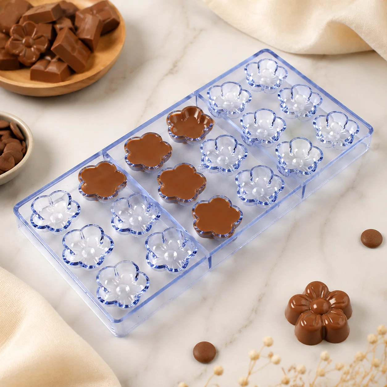 1Pcs Chocolate Mold Polycarbonate Flowers Sphere Shape Candy Confectionery Mold Baker Pans Trays Baking Pastry Tools