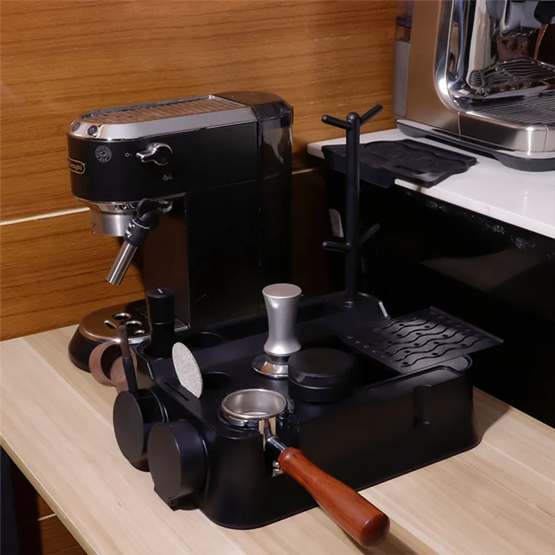 【Hot Price】Espresso Tamping Station Espresso Organizer Box Multifunctional Handle Coffee Grounds Box Organzier