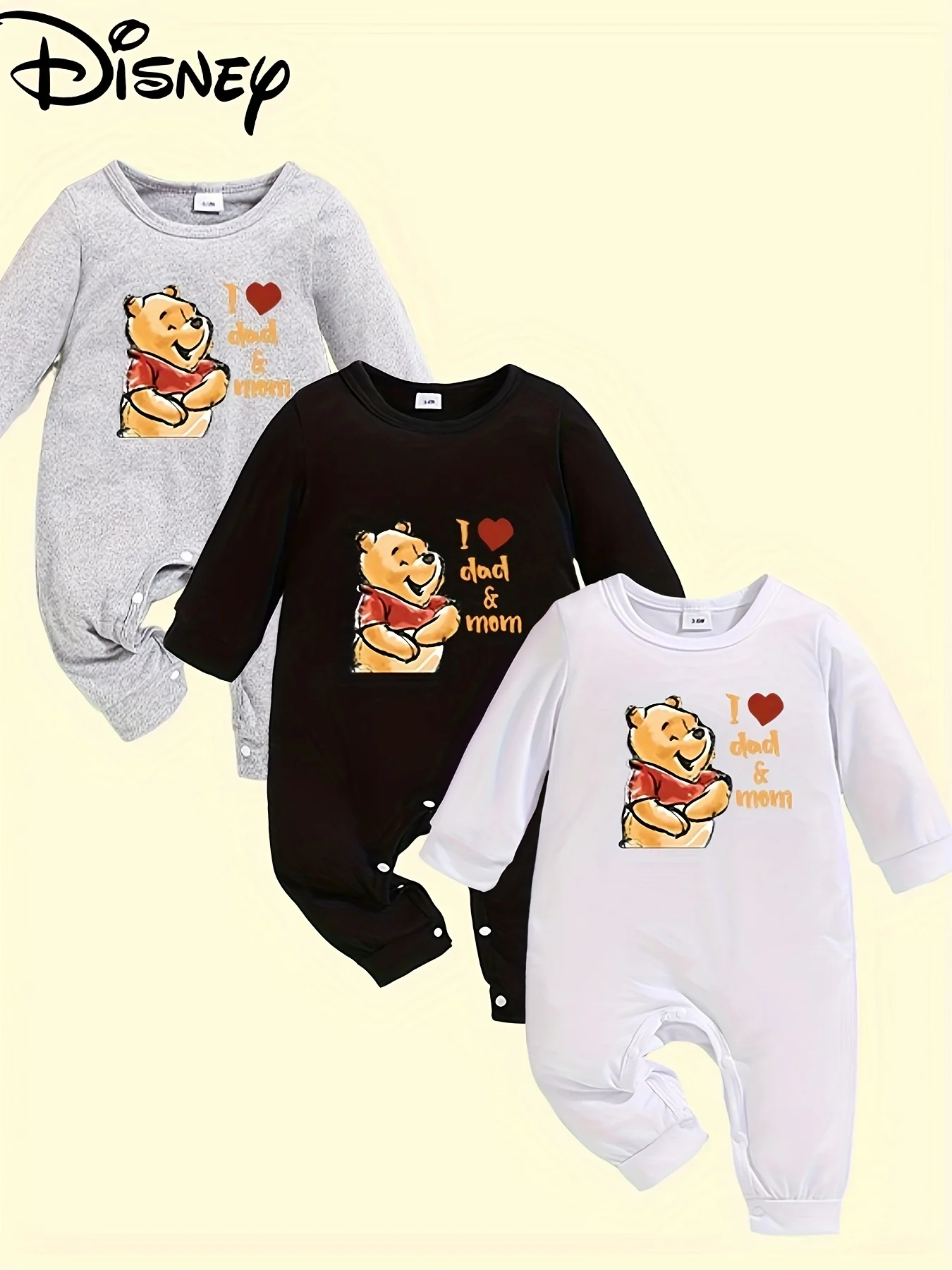 

【Officially Licensed | Disney 3-Pack】 Winnie the Pooh Baby Rompers | All-Season Wear