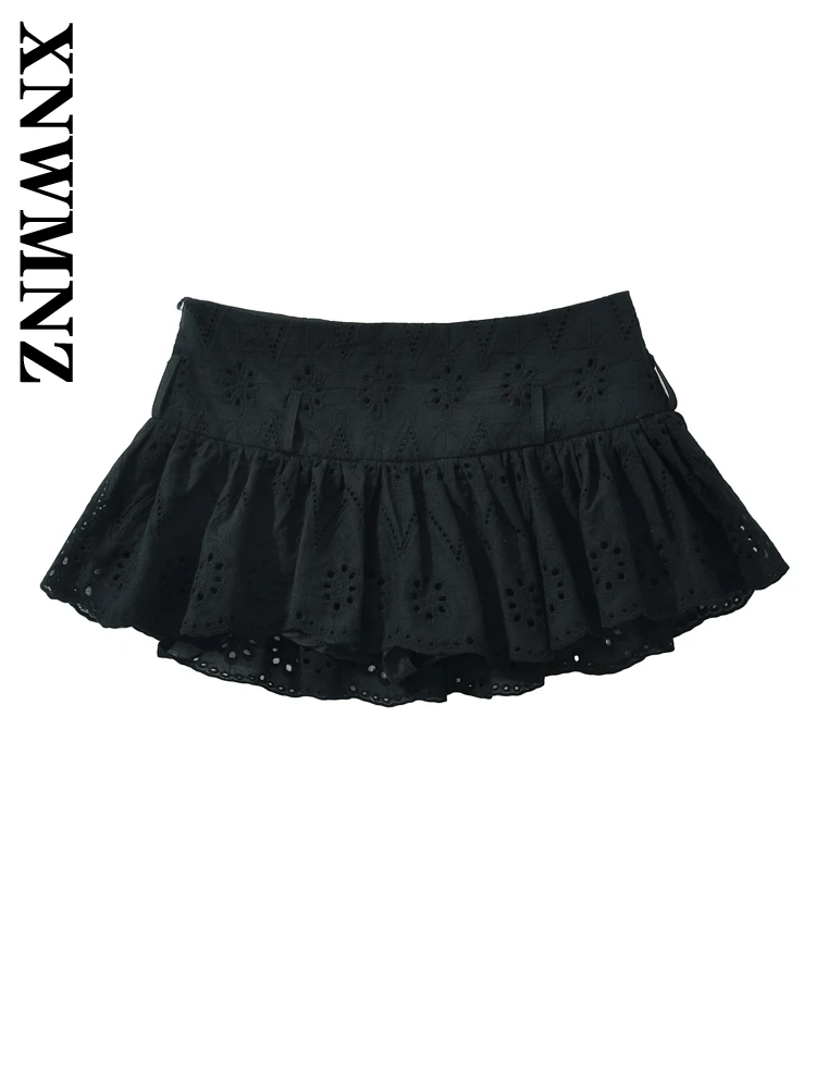 

XNWMNZ 2024 Autumn New Lady Casual Short Short Pants High Waist Elegant Woman Side Zipper Lace Bottoms Regular Fit Skirt Pants