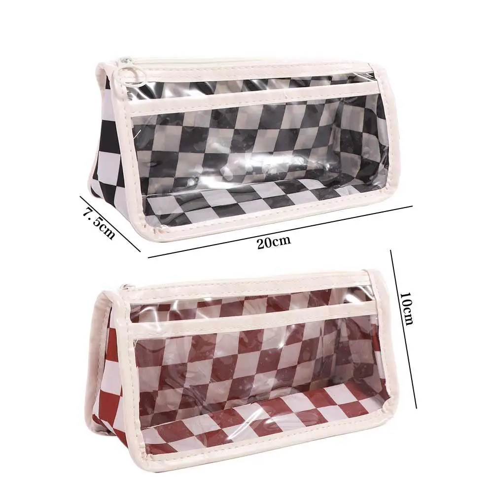 Transparent Checkerboard Pattern Pen Case PVC Waterproof Kids' Pencil Cases Cute Cassic style Lattice Pencil Bag Student Gifts