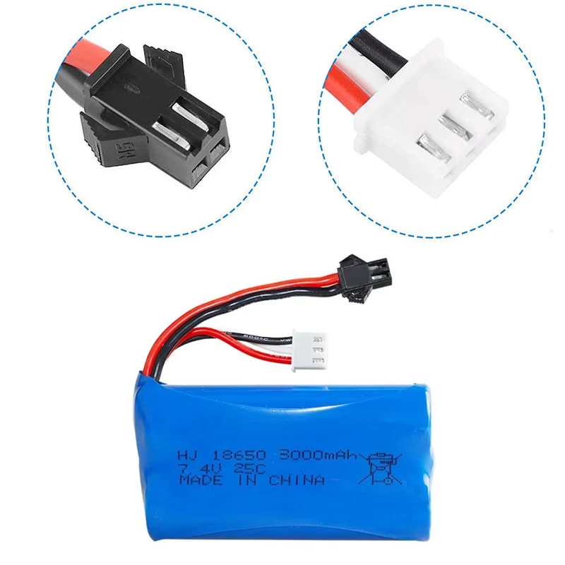 SM Plug 7.4V 3000mAh Lipo Battery for WPL U12A S033g Q1 H101 H103 Rc Boats Cars Tanks Parts 2s 7.4v 18650 Battery — zdjęcie produktu 5