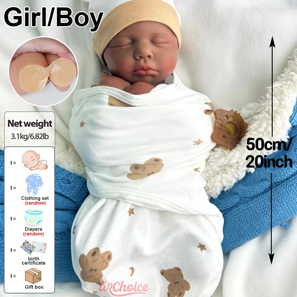 20 inch donkere huid Loulou realistische siliconen herboren baby meisje/jongen handgemaakte zachte levensechte waterdichte pop voor filmscènes kinderen speelgoed