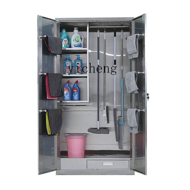stainless steel cleaning cabinet tool storage mop broom cleaning cabinet outdoor household balcony housekeeping cabinet