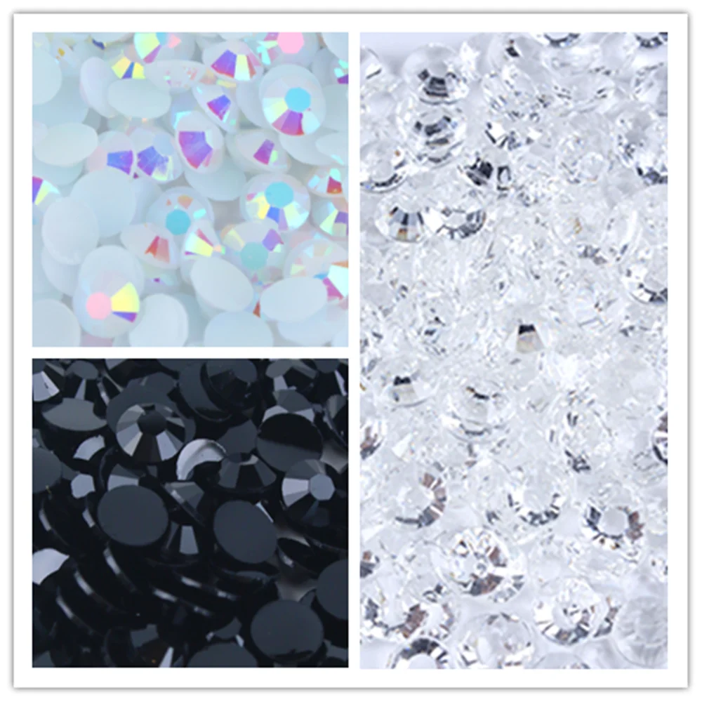 black and white 2mm- 6mm Flat Back Resin Rhinestone Non Hot Fix Jelly Rhinestones Stones For Craft DIY Tumblers Shoe Decoration