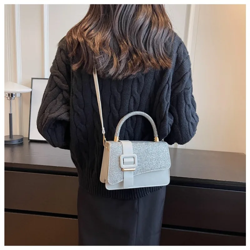 حقيبة كتف جلدية لامعة عصرية للنساء، حقيبة يد كروس أنيقة وبسيطة #6