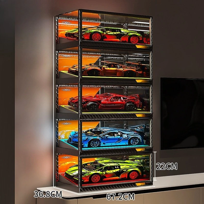 LEGO Racing Display Box Suitable for Figure Sports Car Model with Light Dust Cover Transparent Toy Car Storage Cabinet