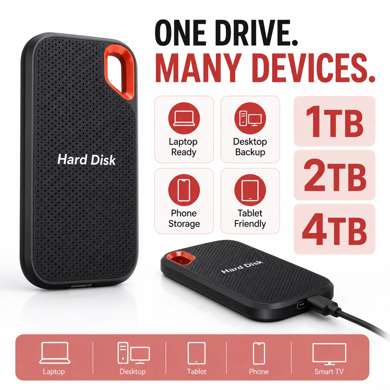Handy Portable External Hard Drive 1TB 2TB External Hard Disk Data Storage Device For Laptop Desktop Smartphone