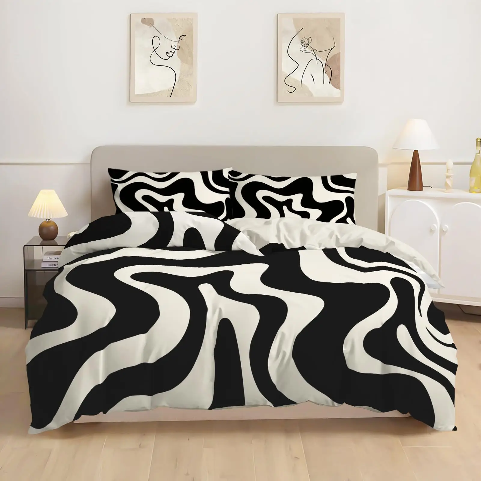 

Black and white striped pattern duvet cover comfortable and soft bedroom room bedding decoration factory direct sales