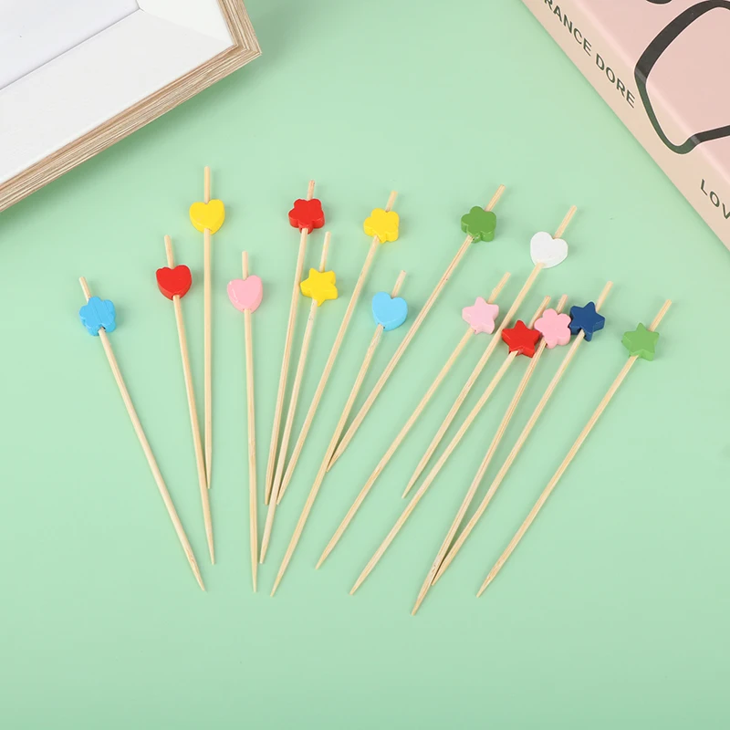 50/100pcs Beads Food  Christmas Picks Dessert Buffet Fruit Salad Fork Cake Muffin Party Vegetable Sticks Cocktail Toothpicks